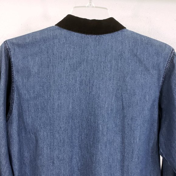 Capacity Women's Denim Blue Jean Black Floral Embroidered Shirt Top Blouse - Picture 8 of 12